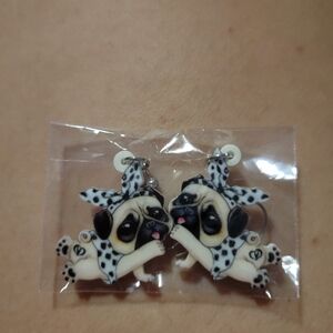NEW NWT Earrings Adorable Pug Dog Drop Acrylic Cartoon Puppy Jewelry